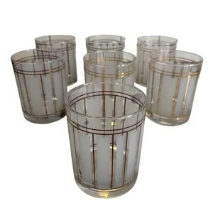 Vintage Culver Servemates Whiskey Lowball Glass Set of 7 Gold Frosted Glass MCM